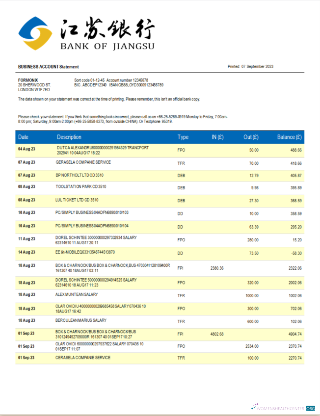 Download Bank of Jiangsu corporate account statement Word and PDF template Photoshop template
